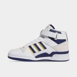 Women's Adidas Originals Forum Mid Casual Shoes (Wide WIdth) White/Dark Blue/Crew Yellow - IE7416 100