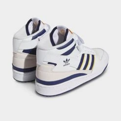 Women's Adidas Originals Forum Mid Casual Shoes (Wide WIdth) White/Dark Blue/Crew Yellow - IE7416 100 -Fashion General Store IE7416 100 P4