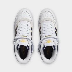 Women's Adidas Originals Forum Mid Casual Shoes (Wide WIdth) White/Dark Blue/Crew Yellow - IE7416 100 -Fashion General Store IE7416 100 P5