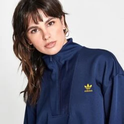 Women's Adidas Adicolor Classics Oversized Quarter-Zip Sweatshirt Navy/Gold - II0747 415 -Fashion General Store II0747 415 M5