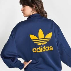 Women's Adidas Adicolor Classics Oversized Quarter-Zip Sweatshirt Navy/Gold - II0747 415 -Fashion General Store II0747 415 M6
