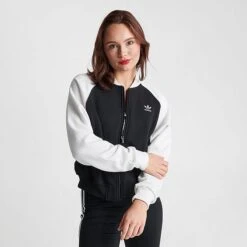 Women's Adidas Adicolor Classics Trefoil College Bomber Jacket Black - IK0435 001 -Fashion General Store IK0435 001 M3