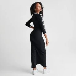 Women's Adidas Adicolor Classics 3 Stripes V-Neck Midi Dress Black - IK0439 001 -Fashion General Store IK0439 001 M4