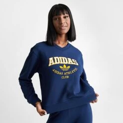 Women's Adidas College Graphic V-Neck Sweatshirt Dark Blue - IL2414 415 -Fashion General Store IL2414 415 M3