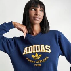 Women's Adidas College Graphic V-Neck Sweatshirt Dark Blue - IL2414 415 -Fashion General Store IL2414 415 M5