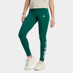 Women's Adidas LOUNGEWEAR Essentials High-Waisted Logo Leggings Collegiate Green/White - IM2853 305