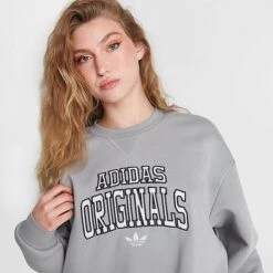 Women's Adidas Originals BF Varsity Crewneck Sweatshirt Solid Grey - IN7108 020 -Fashion General Store IN7108 020 M5