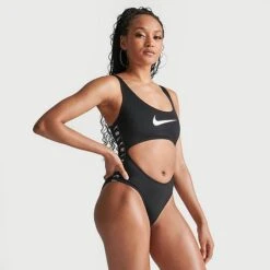 Women's Nike Swim Tape One Piece Swimsuit Black - NESSD296 001