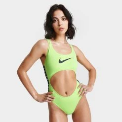 Women's Nike Swim Tape One Piece Swimsuit Volt Yellow - NESSD296 739