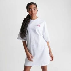 Women's The North Face Dome Logo T-Shirt Dress White/Pink - NF0A84ZQ 100 -Fashion General Store NF0A84ZQ 100 M4