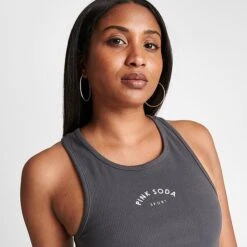 Pink Soda Sport Women's Pink Soda Halle Ribbed Tank Top Forged Iron - PSW11702 040 -Fashion General Store PSW11702 040 M5