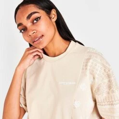 Women's Supply & Demand Paisley Patch Split T-Shirt Beige - SUW16384 250 -Fashion General Store SUW16384 250 M5