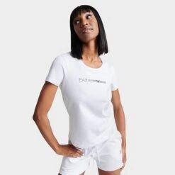 Women's Emporio Armani EA7 Logo Fitted T-Shirt White - TJDLZ110 100