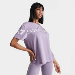 Women's Emporio Armani EA7 Logo Boyfriend T-Shirt Light Purple - TJDLZ134 982