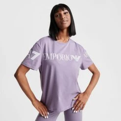 Women's Emporio Armani EA7 Logo Boyfriend T-Shirt Light Purple - TJDLZ134 982 -Fashion General Store TJDLZ134 982 M3